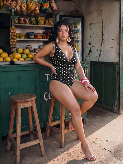 Swim Chicsea 26SS Spring/Summer Vacation Plus Size Polka Dot Print One-Piece Swimsuit