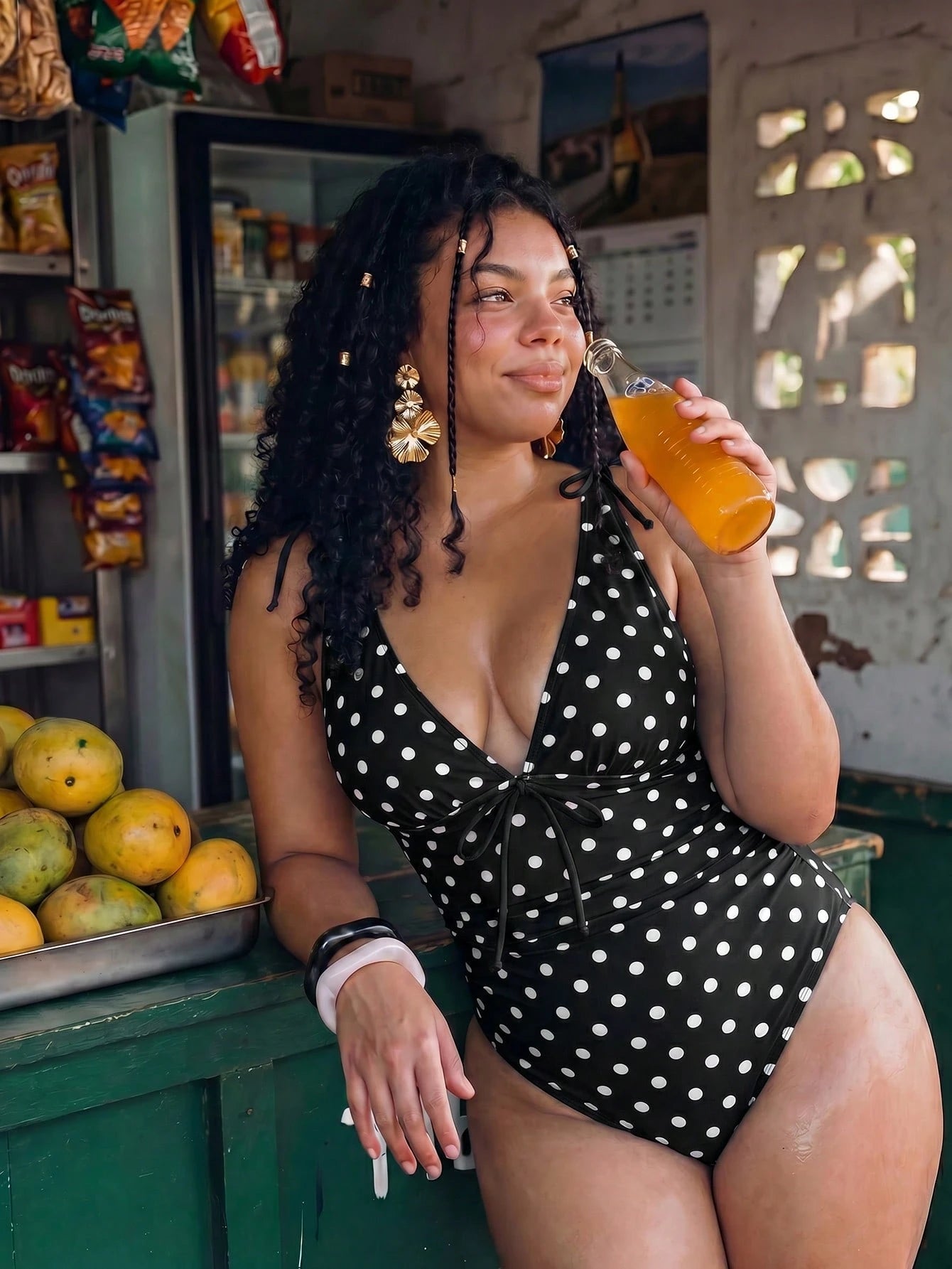 Swim Chicsea 26SS Spring/Summer Vacation Plus Size Polka Dot Print One-Piece Swimsuit