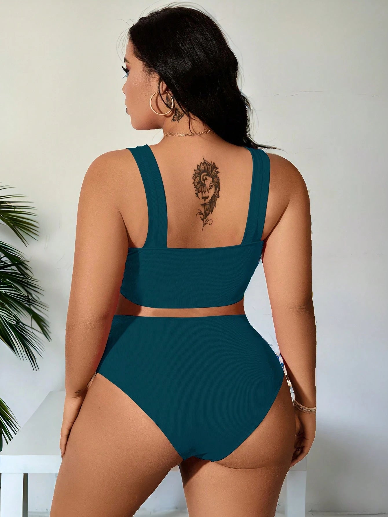 Swim Curve Plus Size Solid Color Strap Simple Bikini Set And Ruched Swimwear Set, Bikini Set Summer Beach