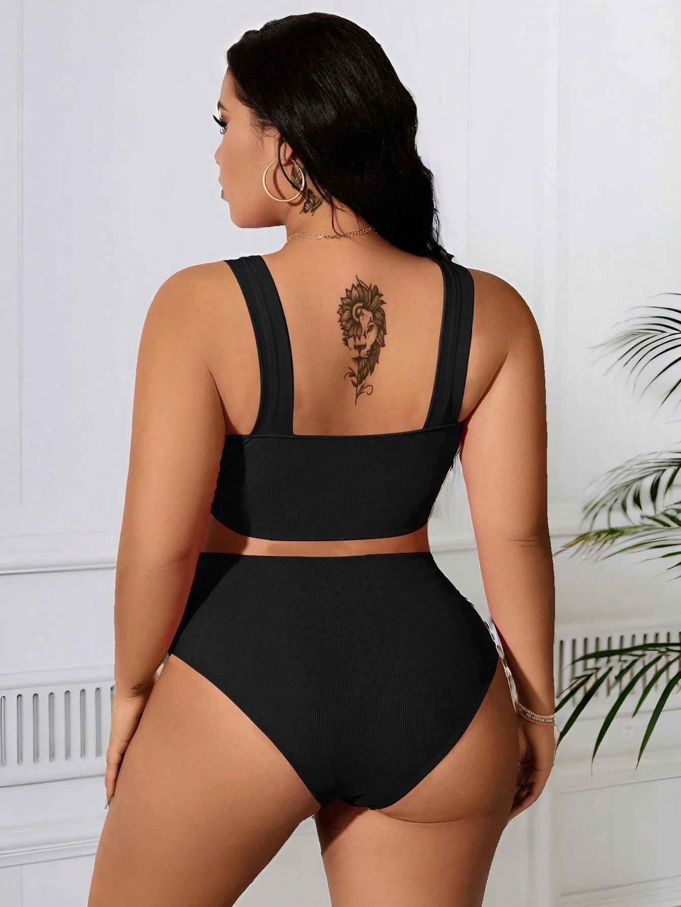 Swim Curve Plus Size Solid Color Strap Simple Bikini Set And Ruched Swimwear Set, Bikini Set Summer Beach