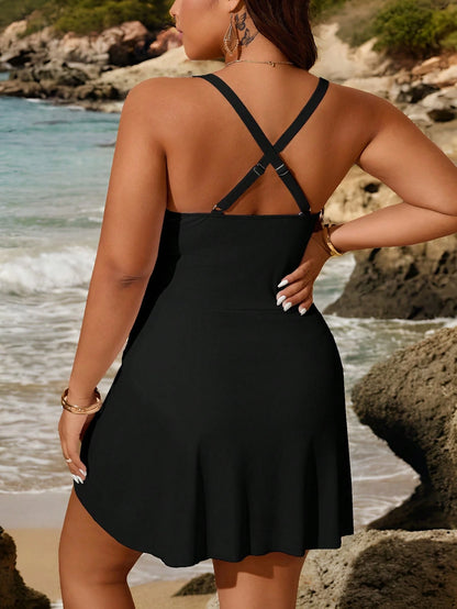 Swim Curve Plus Size Solid Color Tie-Front Swimsuit Skirt, Beach Resort Style For Summer Beach Vacation