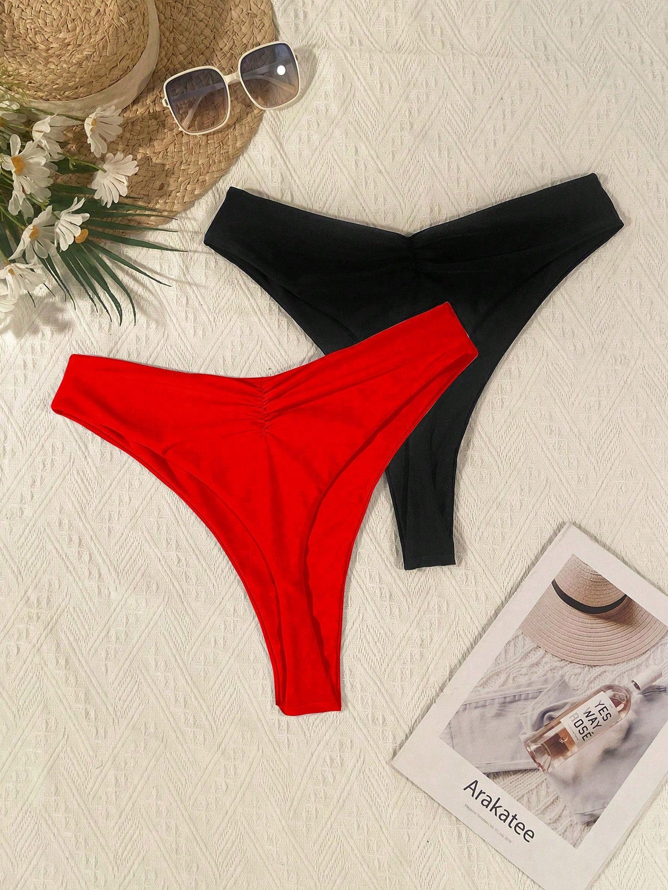 Swim Curve Plus Size Summer Beach Solid Color Ruched Bikini Bottom