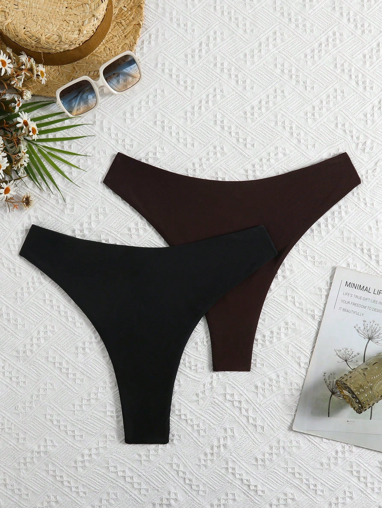 Swim Curve Plus Size Summer Beach Solid Color Ruched Bikini Bottom