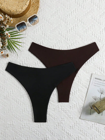Swim Curve Plus Size Summer Beach Solid Color Ruched Bikini Bottom