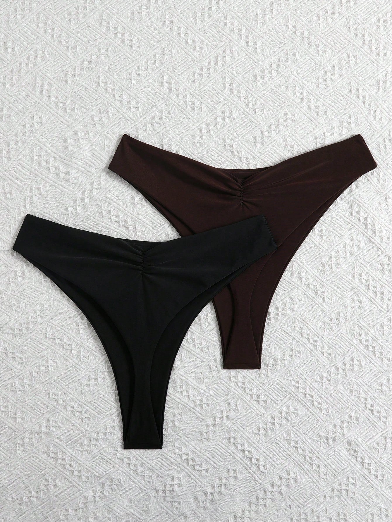 Swim Curve Plus Size Summer Beach Solid Color Ruched Bikini Bottom