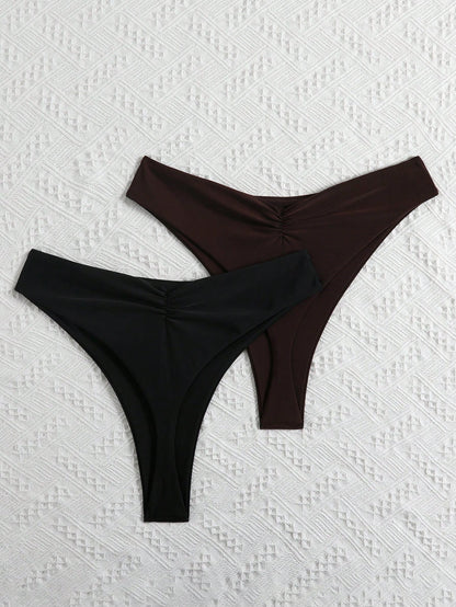 Swim Curve Plus Size Summer Beach Solid Color Ruched Bikini Bottom