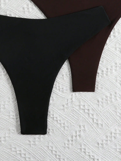 Swim Curve Plus Size Summer Beach Solid Color Ruched Bikini Bottom