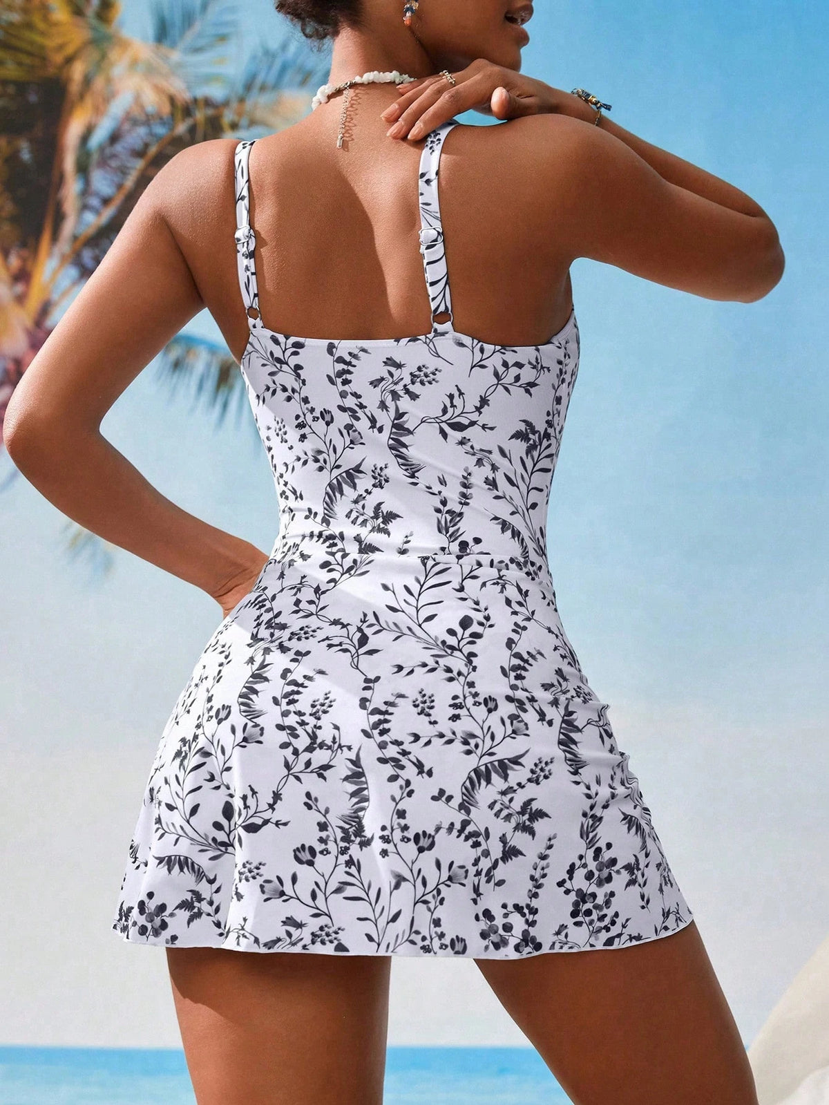 Swim Lushoire 1pc Women Plants Print Tie Side One-Piece Swimsuit, For Summer Beach Vacation