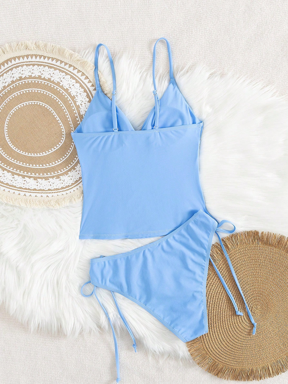 Swim Lushoire 2pcs Women Spring Colorful Two Pieces Bikini Swimsuit, Elegant And Sexy Beach Resort Casual Wear For Summer Beach Vacation