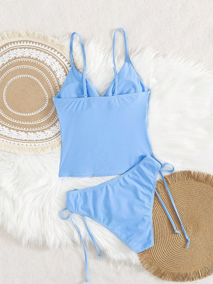 Swim Lushoire 2pcs Women Spring Colorful Two Pieces Bikini Swimsuit, Elegant And Sexy Beach Resort Casual Wear For Summer Beach Vacation