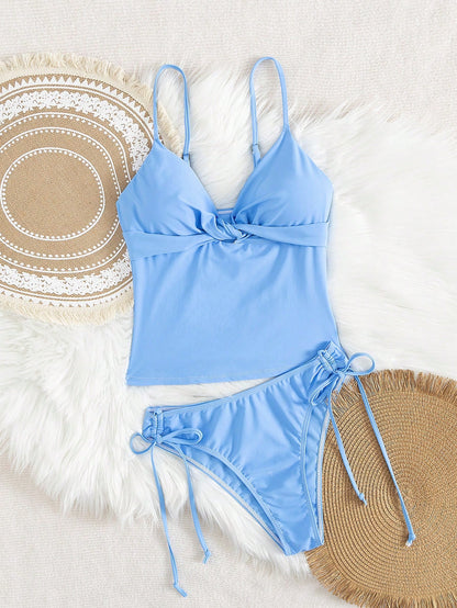 Swim Lushoire 2pcs Women Spring Colorful Two Pieces Bikini Swimsuit, Elegant And Sexy Beach Resort Casual Wear For Summer Beach Vacation