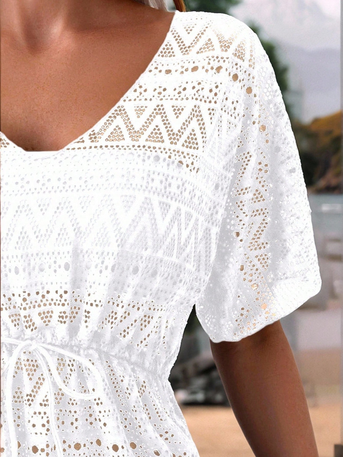 Swim Lushoire Hollow Out Drawstring Waist Cover Up Dress Without Bikini Summer