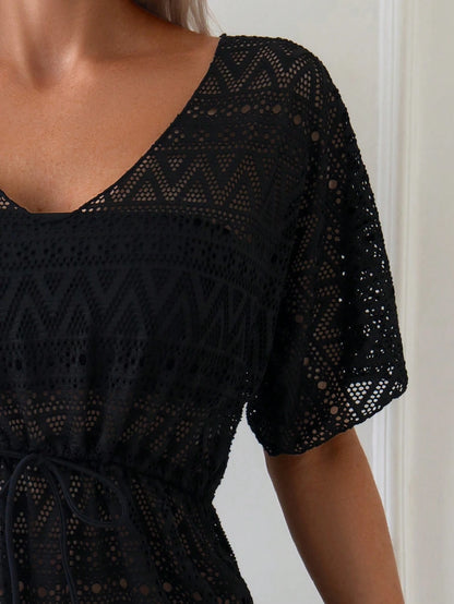 Swim Lushoire Hollow Out Drawstring Waist Cover Up Dress Without Bikini Summer