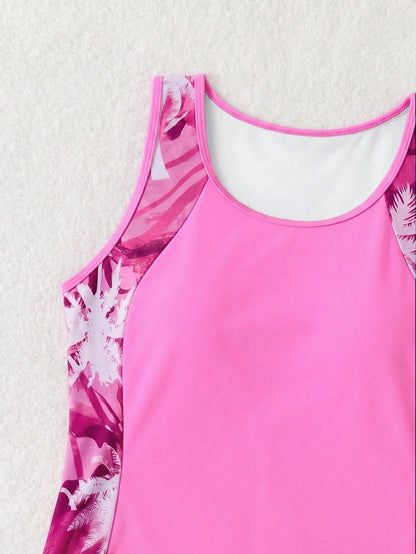 Swim Lushoire New Fashion Printed Beach Beach Party Vacation Swimwear Set For Women Pink Summer Tropical