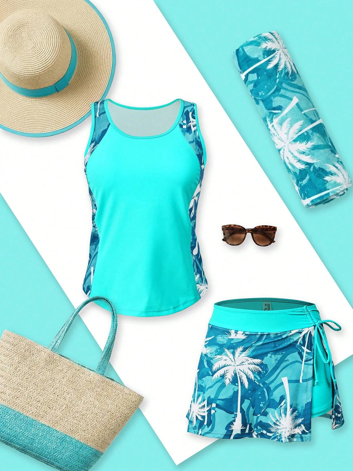 Swim Lushoire New Fashion Printed Slimming Beach Outfit, Swimsuit Set For Women For Summer Beach Vacation