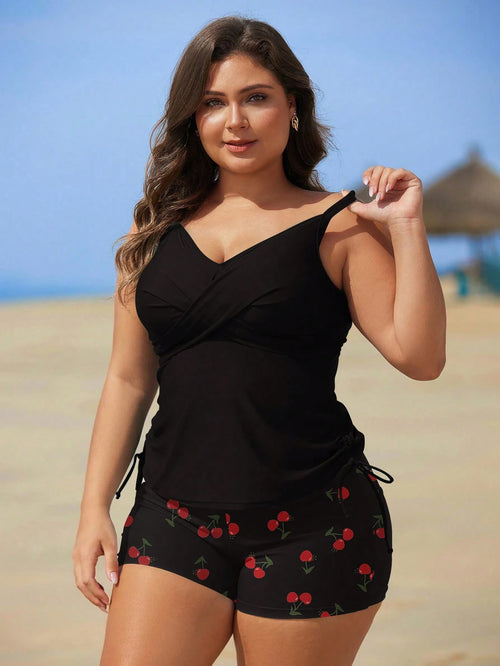 Swim Lushoire Plus Size Floral Print Tankini Swimwear