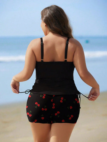 Swim Lushoire Plus Size Floral Print Tankini Swimwear