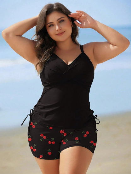 Swim Lushoire Plus Size Floral Print Tankini Swimwear