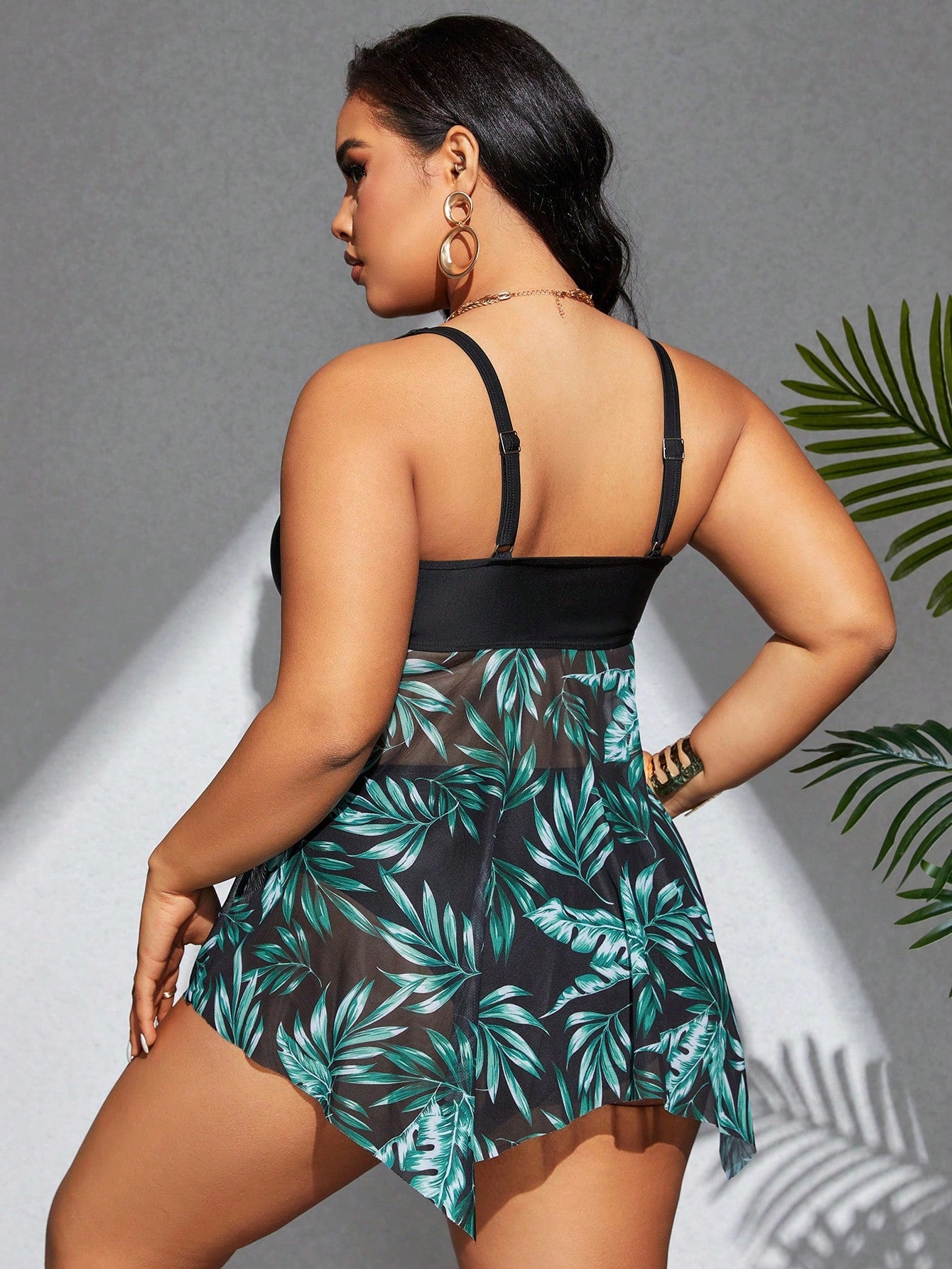Swim Lushoire Plus Size Leopard Print Patchwork Tankini Set For Vacation Beach