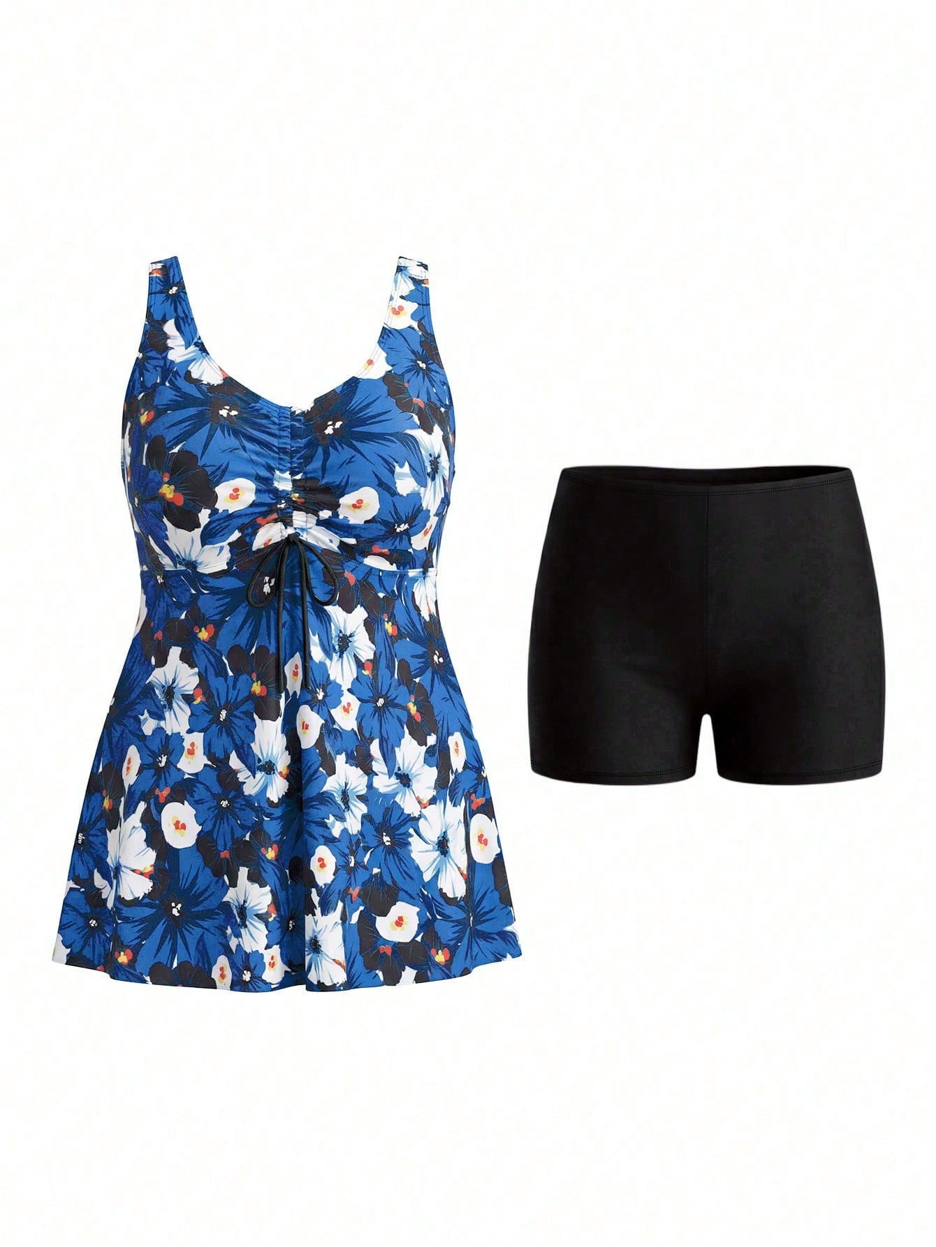 Swim Lushoire Plus Size Light Blue White Tankini Swimsuit Set Vacation Summer