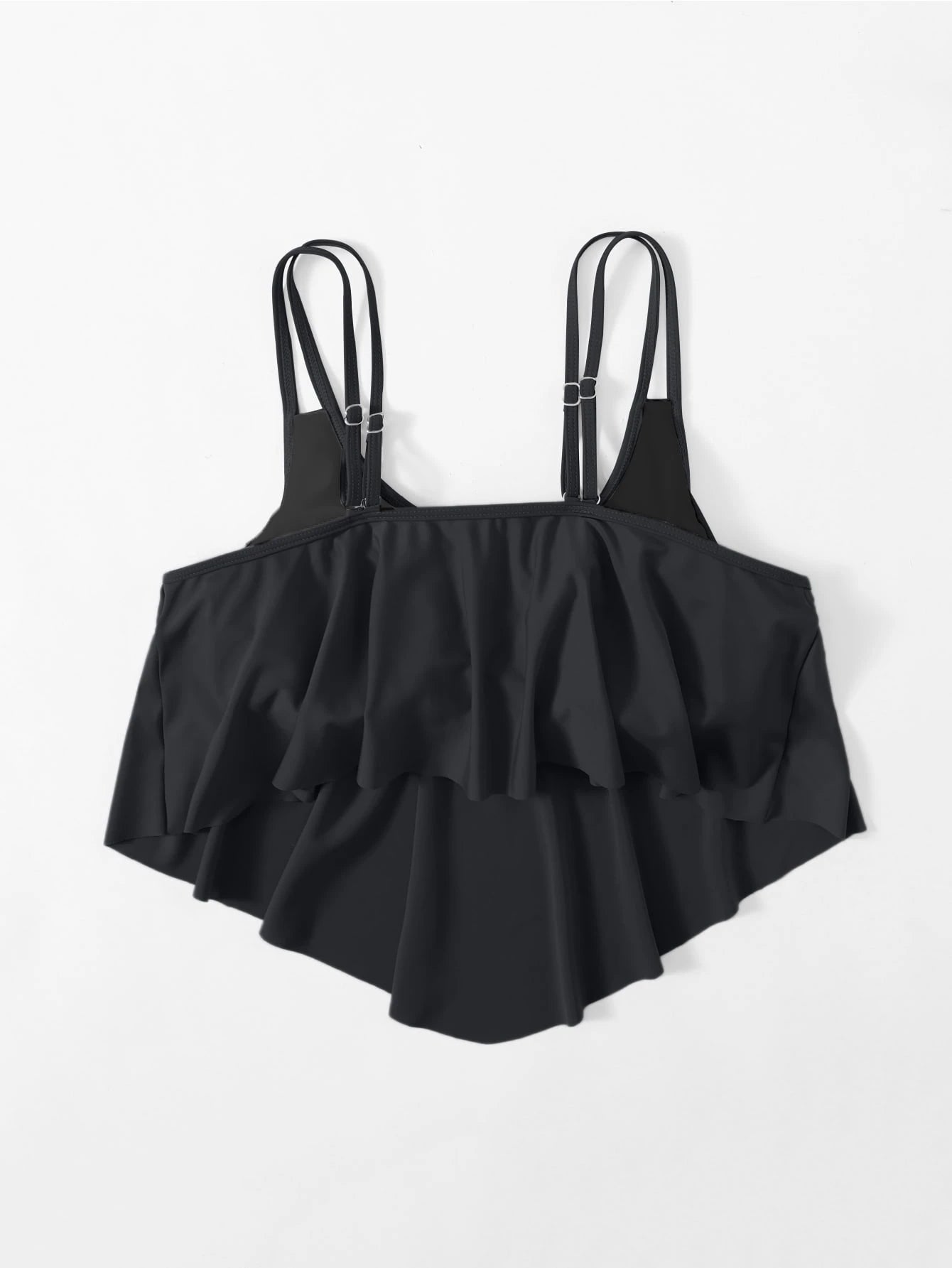 Swim Lushoire Plus Size Summer Vacation Beach Solid Color Asymmetric Hem Spaghetti Strap Swimwear Top