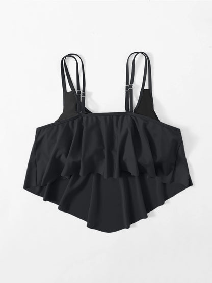 Swim Lushoire Plus Size Summer Vacation Beach Solid Color Asymmetric Hem Spaghetti Strap Swimwear Top