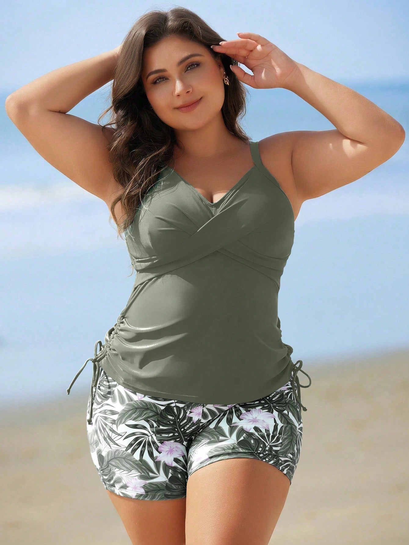 Swim Lushoire Plus Size Vacation Style Printed Tankini Swimwear