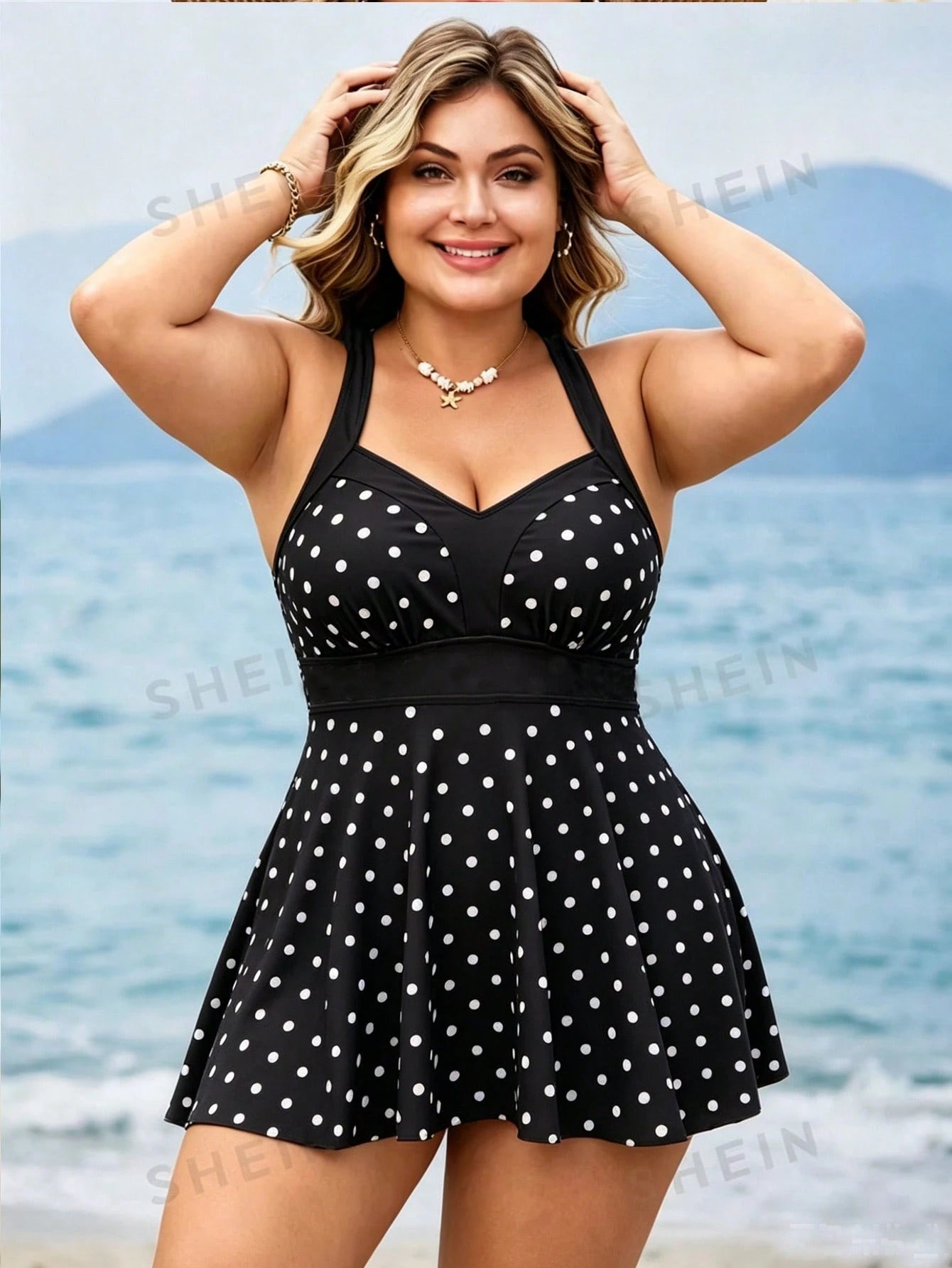 Swim Lushoire Plus Size Women 2pcs Patchwork Camisole Spaghetti Strap Gathered Waist A-Line Hem Modest Swimwear Set, Casual Summer Holiday