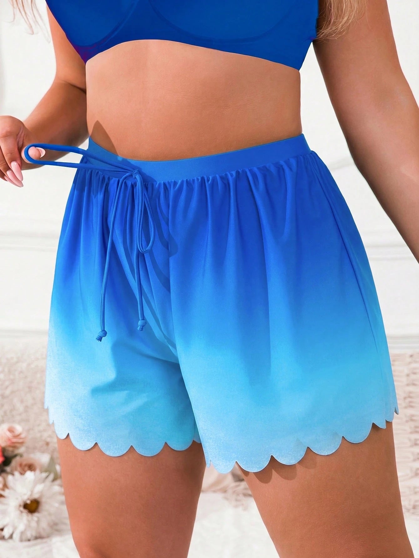 Swim Lushoire Plus Size Women's Fashion Solid Loose Bikini Bottom With Lace Trim Summer
