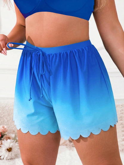 Swim Lushoire Plus Size Women's Fashion Solid Loose Bikini Bottom With Lace Trim Summer