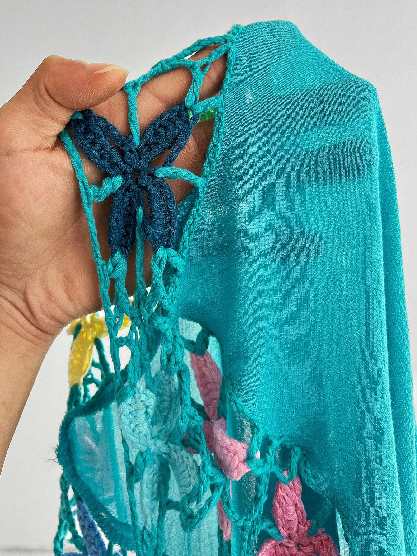 Swim Lushoire Plus Size Women's Sexy Crochet Floral Beach Dress, Turquoise Bikini Cover Up With Fringe Hem For Summer Vacation
