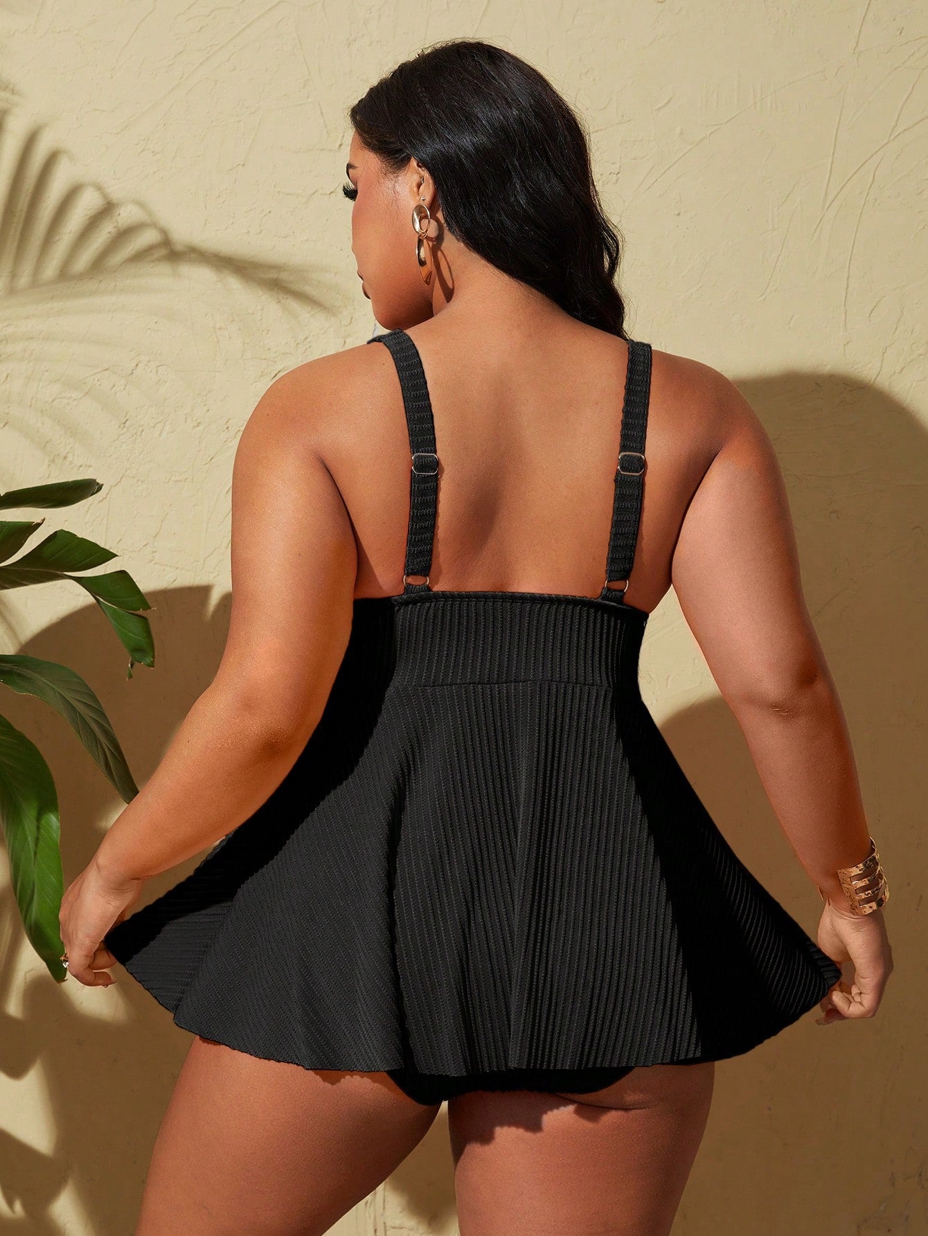 Swim Lushoire Plus Size Women's Solid Color Simple Daily Swimwear Tankini Set, Bathing Suit Summer