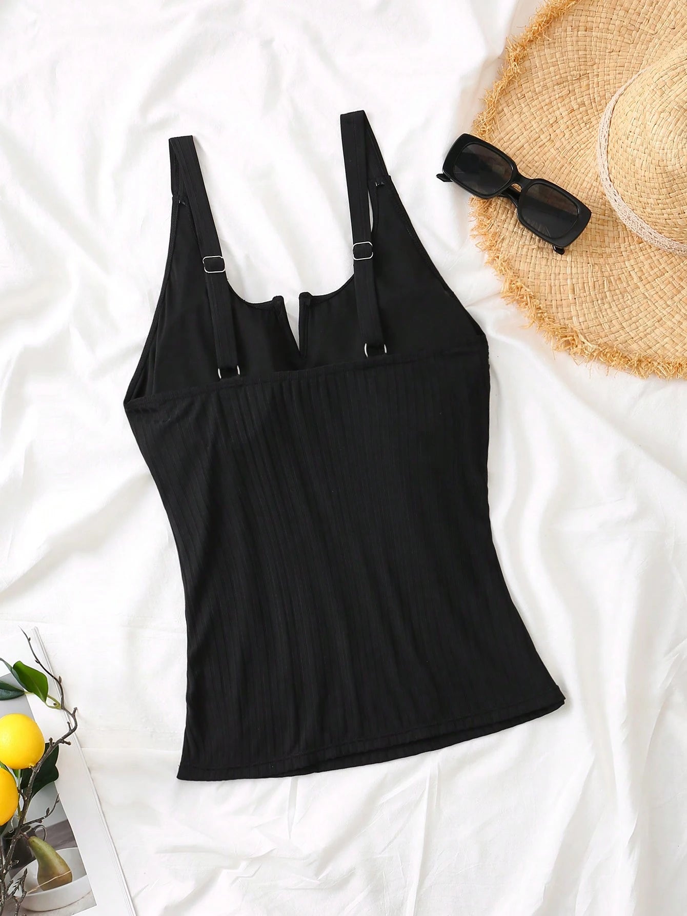 Swim Lushoire Plus Solid Color Ruched Tankini Top Swimwear Summer Beach