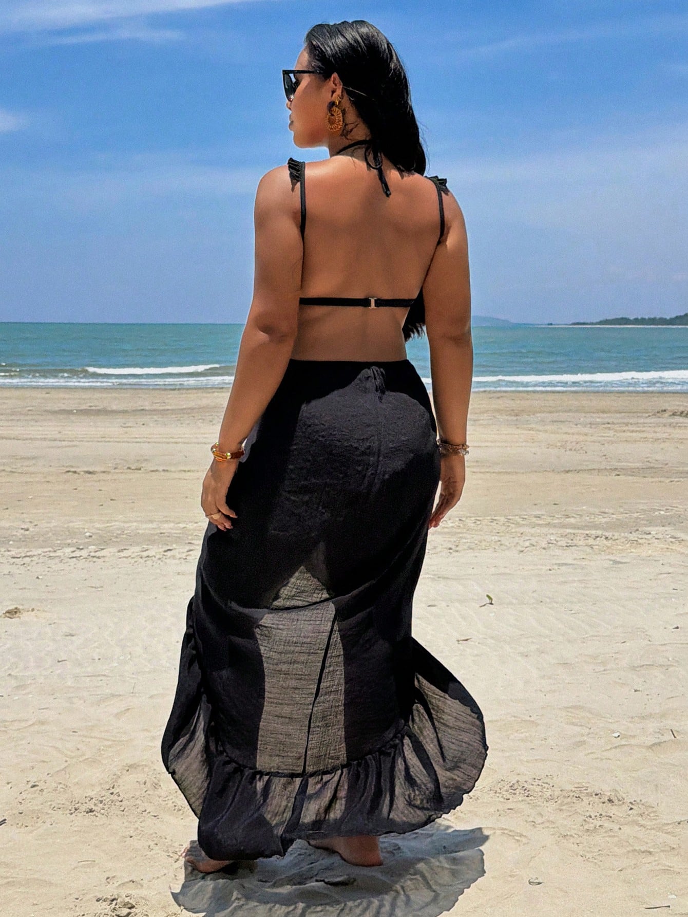 Swim Lushoire Summer 1pc Plus Size Women's Flounce Splice Dress Cover Up Loose Fit Vacation Coverup