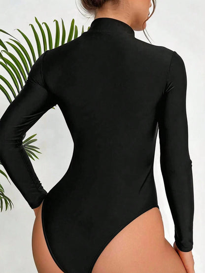 Swim Lushoire Summer Beach Women's Zipper Half Front One Piece Swimsuit