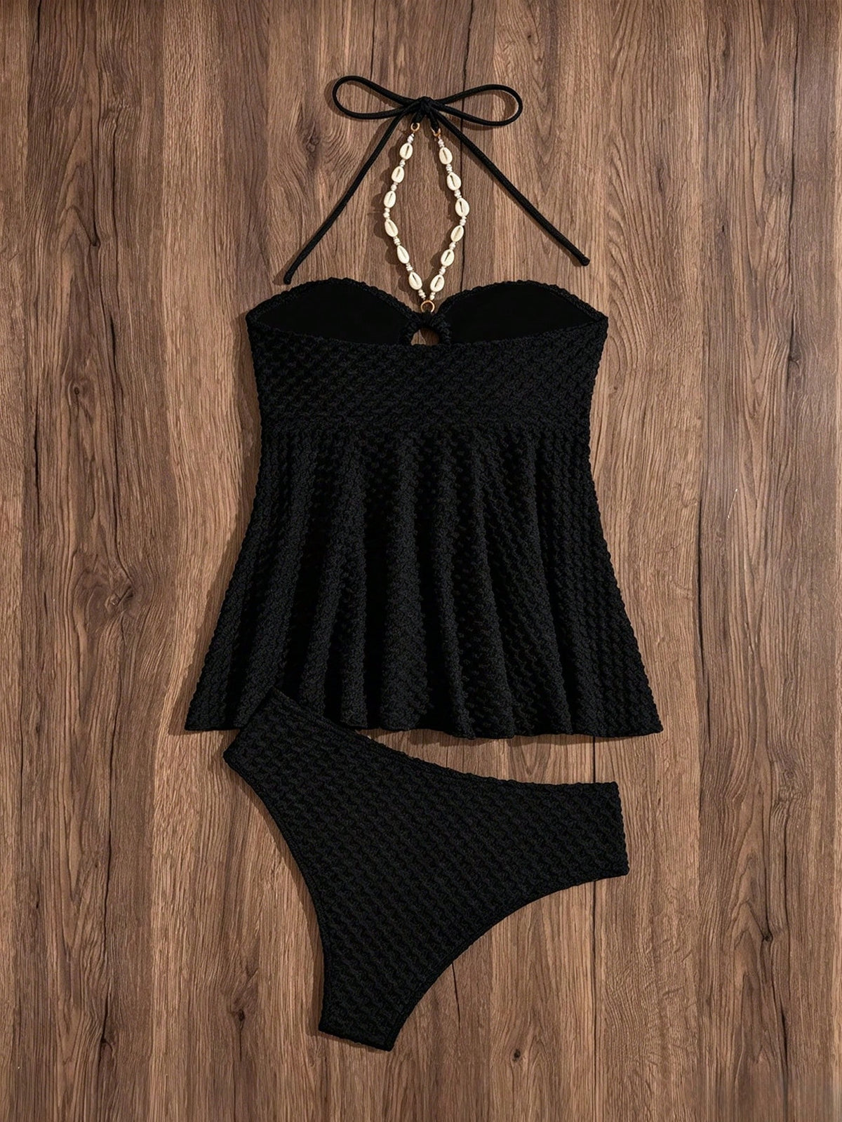 Swim Lushoire Women's Summer Beach Shell Decor Halter Tankini Swimwear Set