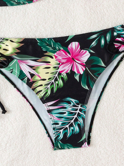 Swim Lushoire Women's Tropical Plant Printed Sexy Bikini Set For Summer Beach, Hard Cup (Random Floral Pattern)