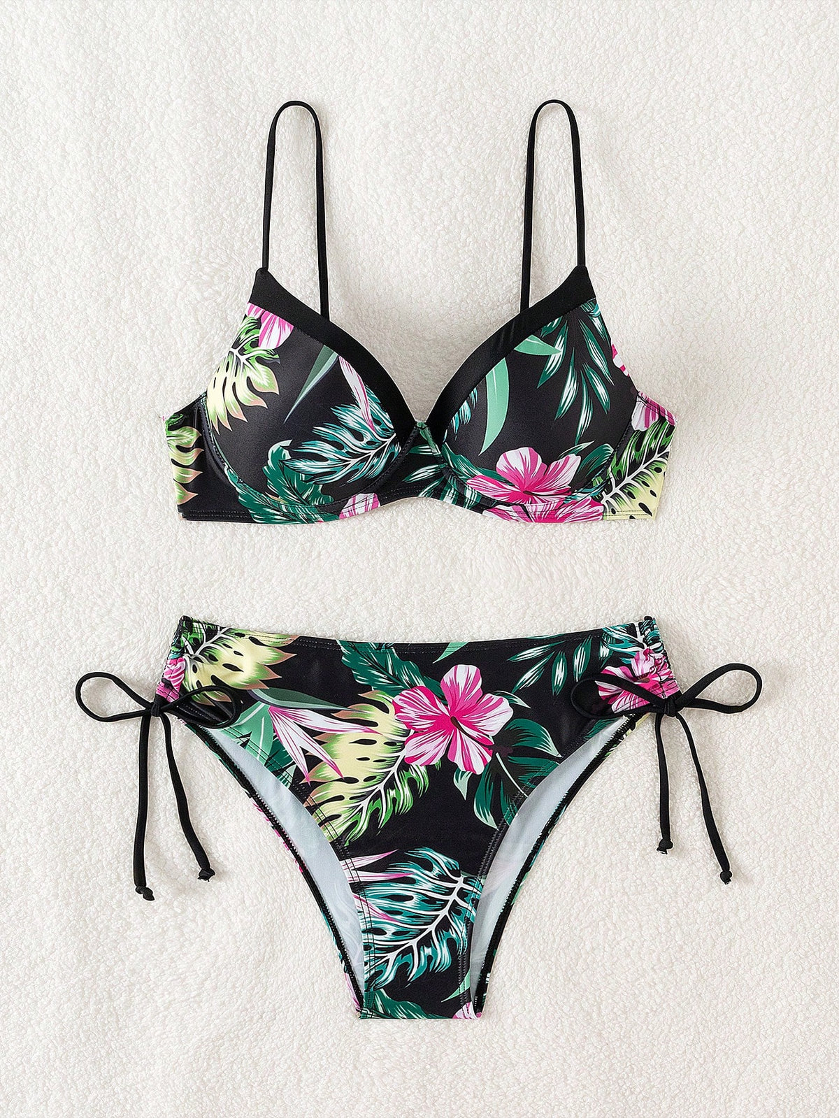 Swim Lushoire Women's Tropical Plant Printed Sexy Bikini Set For Summer Beach, Hard Cup (Random Floral Pattern)
