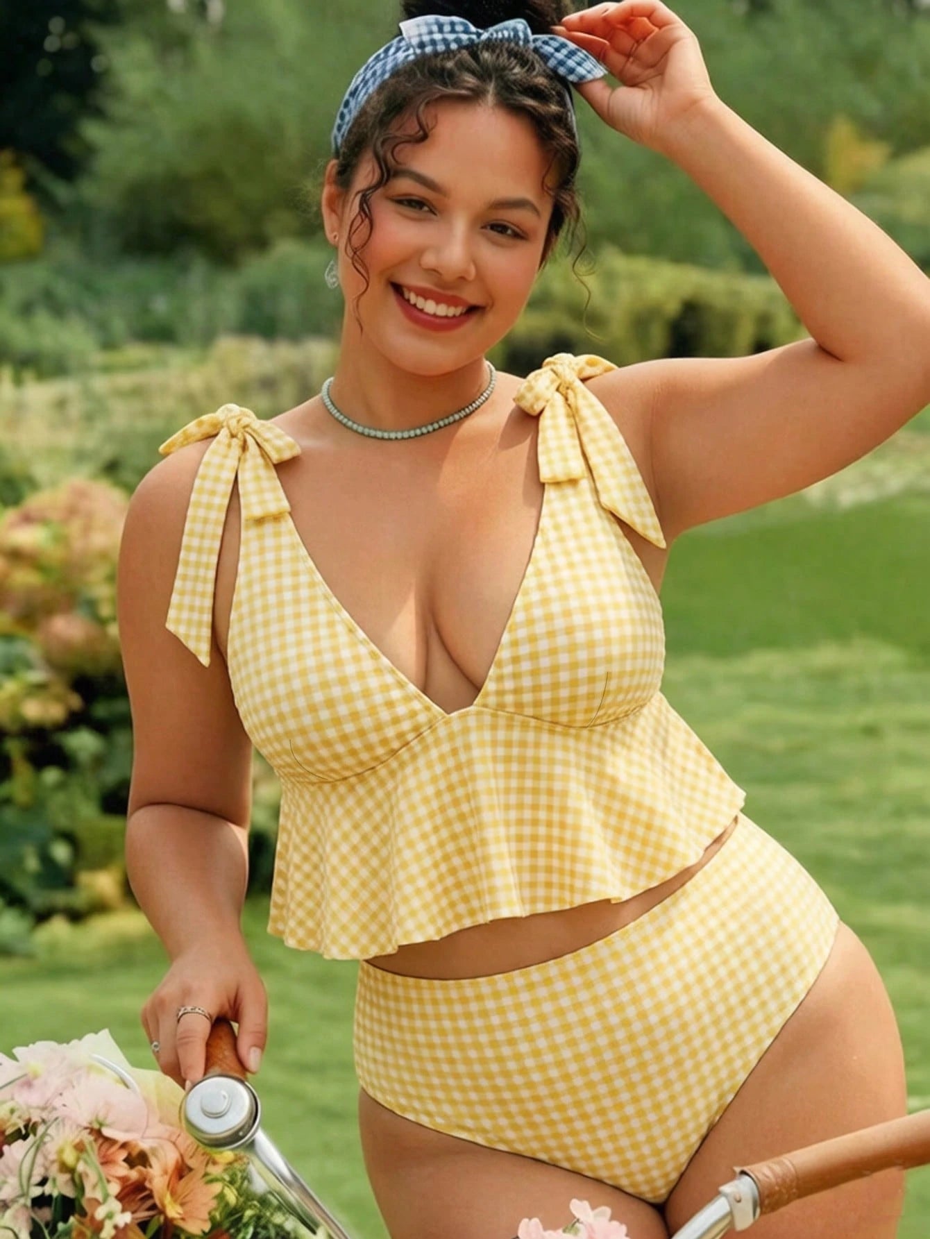 Swim Mod 2026 Spring/Summer Hot New Fresh Digital Print Sexy Bikini Two Pieces Swimsuit With Removable Chest Pads, Hollow Back Design, Cute Bow Tie, Wide Shoulder Straps, Under-Bust Coverage, Slimming