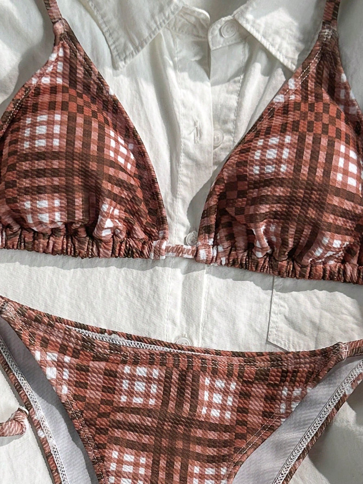 Swim Mod 2pcs/Set Women's Random Plaid Print Spaghetti Strap Sexy Bikini Set, Summer