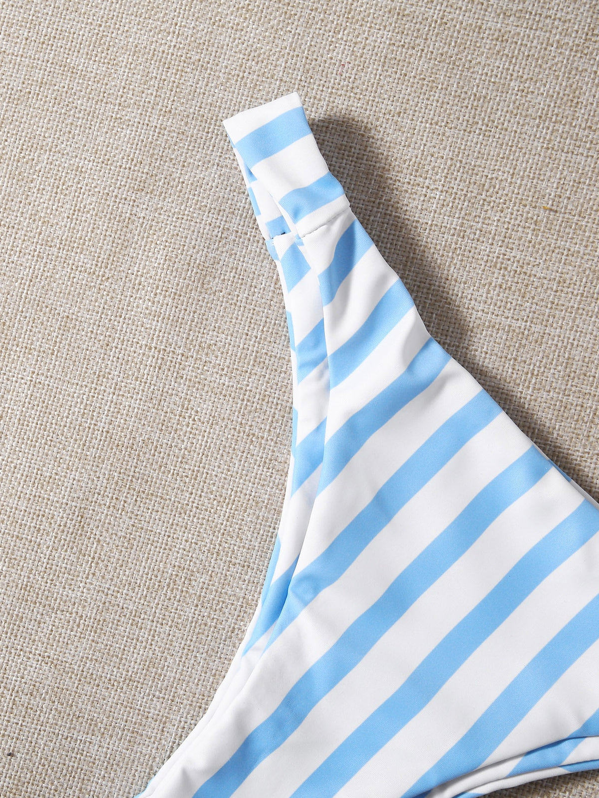 Swim Mod 3pcs Set Fresh Blue & White Striped Top, Blue Bottom And White Cover Up Shorts, Casual Beach Wear For Spring/Summer Vacation, Party, Beach