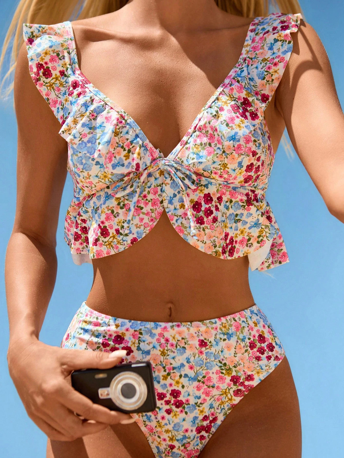 Swim Mod Ditsy Floral Cute Sweet Elegant Vintage Casual Vacation Beach Seaside Women's Camisole Bikini