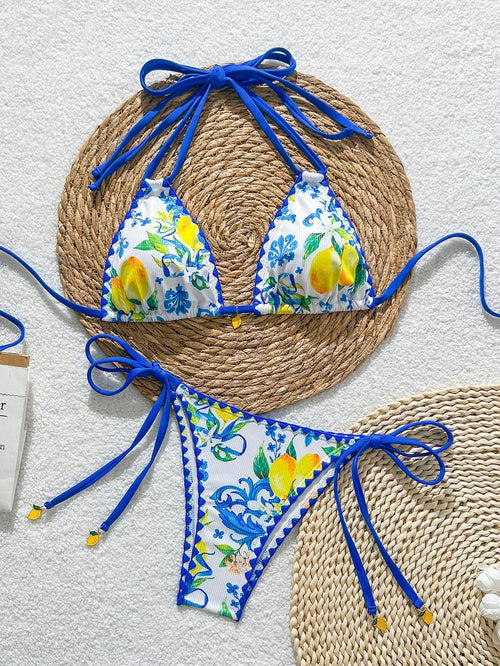 Swim Mod New Summer Fruit Print Shell Trim Cute Women's Bikini Swimsuit
