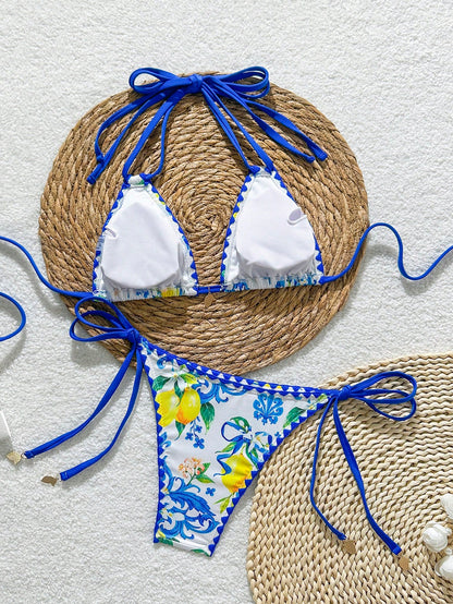 Swim Mod New Summer Fruit Print Shell Trim Cute Women's Bikini Swimsuit