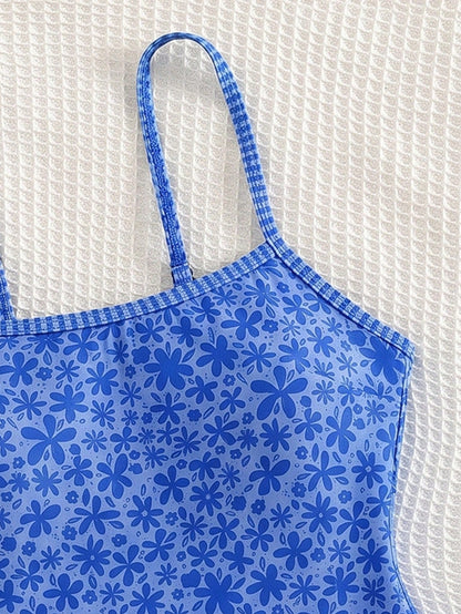 Swim Mod Spring/Summer New Arrival Cross-Border European And American Sexy One-Piece Swimsuit, High-Cut Triangle Bottoms, Ocean Life Print Contrast Color Spaghetti Strap, Gather Bust, Backless, Bodysu