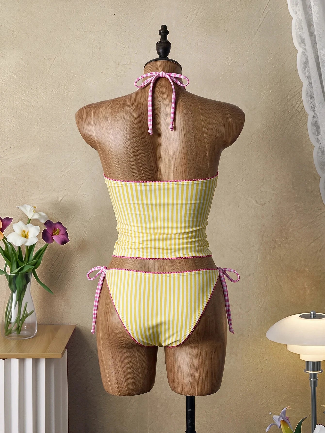 Swim Mod Summer Sweet Cherry Plaid Tank Bikini Set