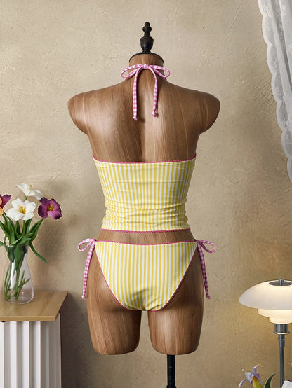 Swim Mod Summer Sweet Cherry Plaid Tank Bikini Set