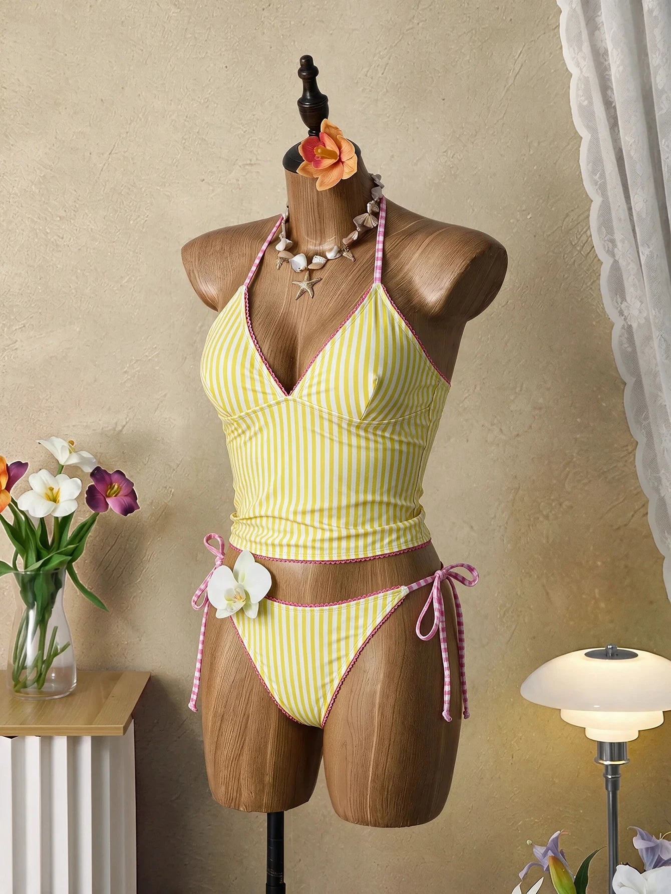 Swim Mod Summer Sweet Cherry Plaid Tank Bikini Set