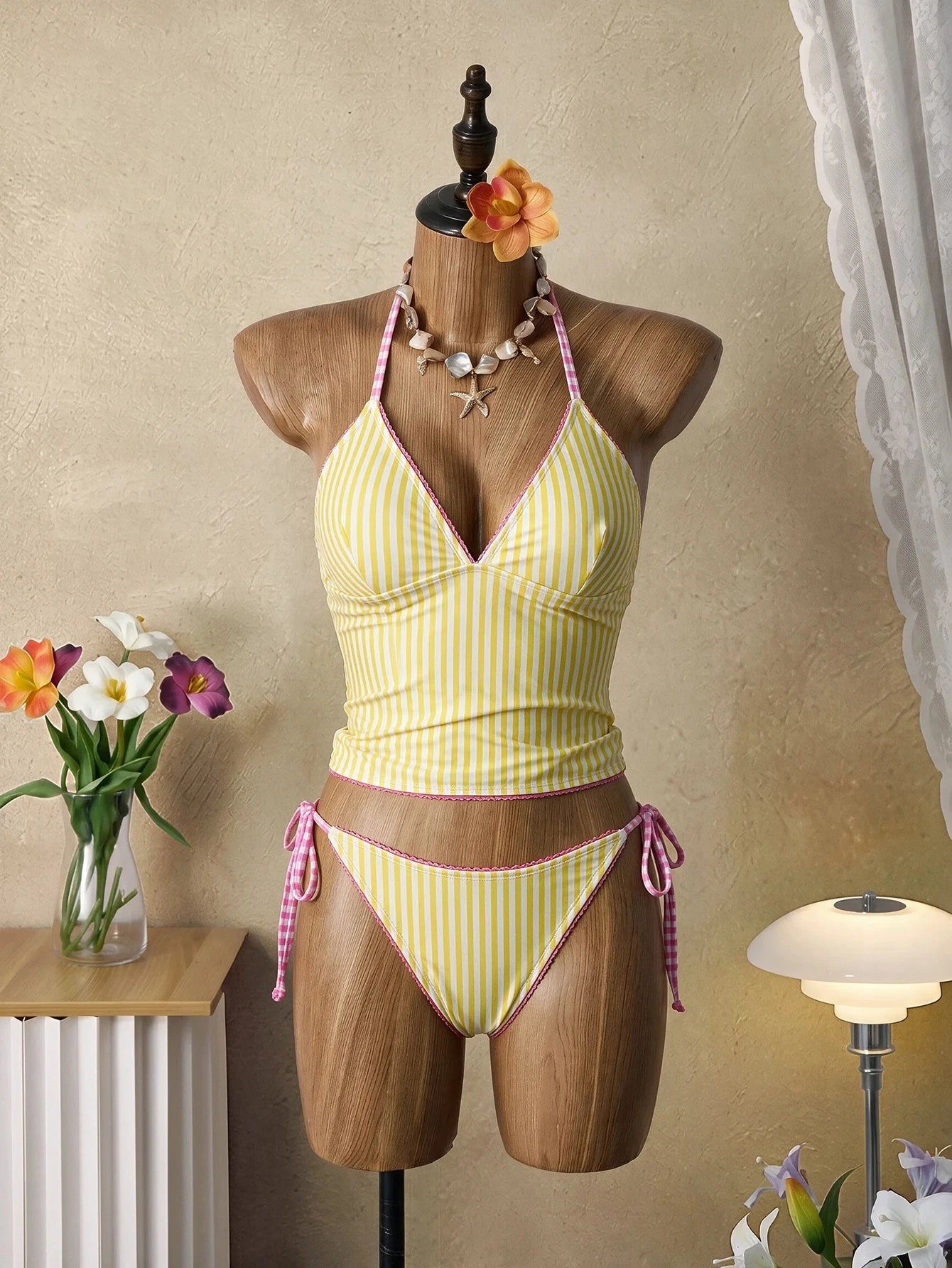 Swim Mod Summer Sweet Cherry Plaid Tank Bikini Set
