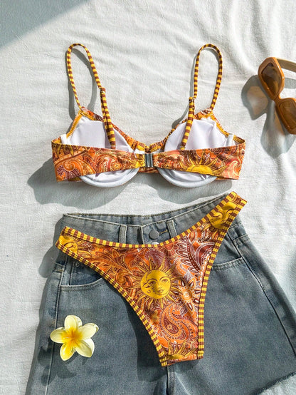 Swim Mod Summer Women's Sexy Spaghetti Strap Beach Vacation Bikini Swimsuit 2 Pieces Set
